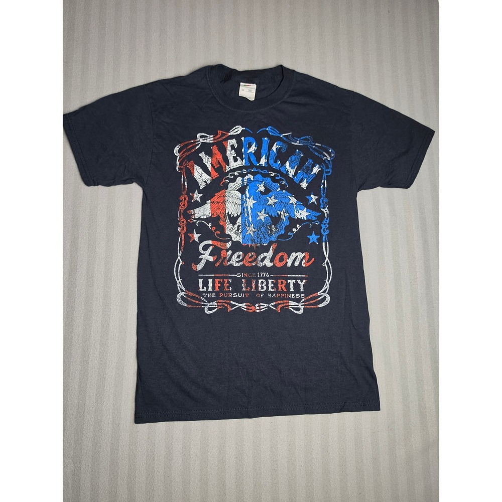 Fruit of the Loom American Freedom Eagle T-Shirt Mens Small Black Patriotic